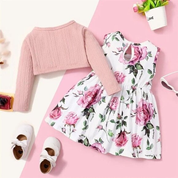 Girls Party Clothing Set, Long Sleeve Coat, Pink, Size 6-9 Months - Picture 2 of 15